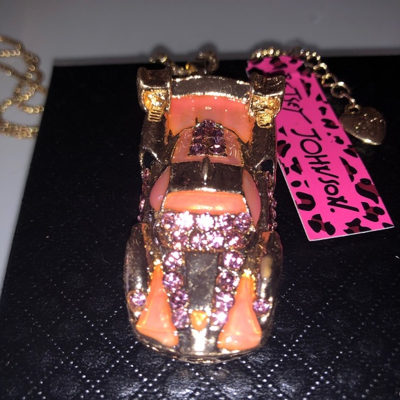 Race Car Pink Gold Necklace Betsey Johnson new - Picture 3 of 8